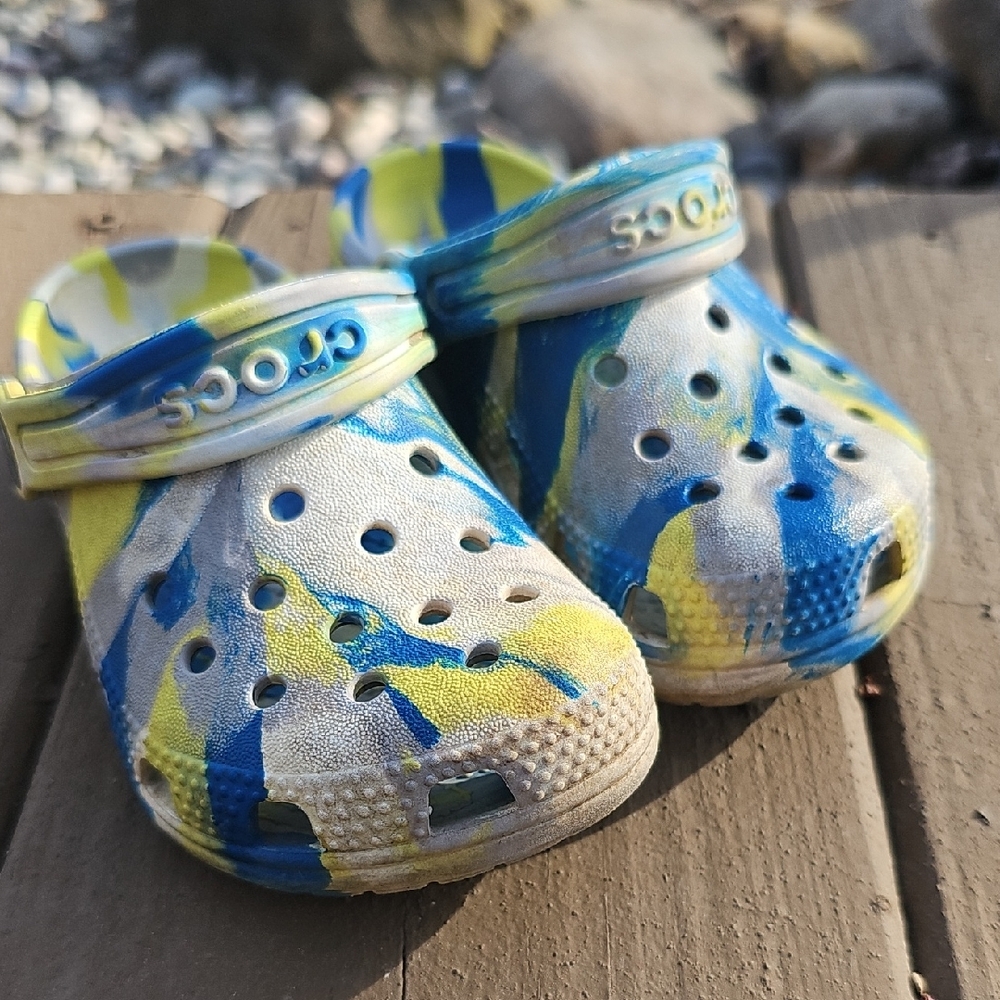 CROCS Blue and Yellow Sandals with Adjustable Strap